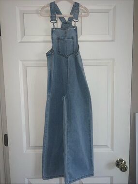 Light Wash Denim Overalls - Wide Leg